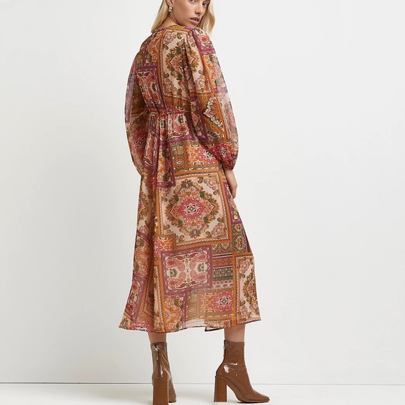 Orange Floral MIDI Dress - Picture 2 of 4